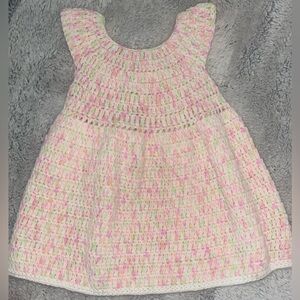 Homemade Pink and White Crochet Baby Dress Size 12-18 Months